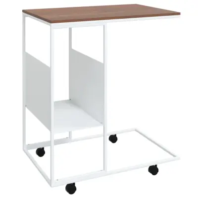 vidaXL Stranska mizica s kolesi bela 55x36x63,5 cm inženirski les