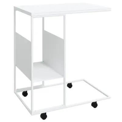 vidaXL Stranska mizica s kolesi bela 55x36x63,5 cm inženirski les