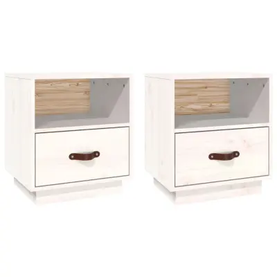vidaXL Nočna omarica 2 kosa bela 40x34x45 cm trdna borovina