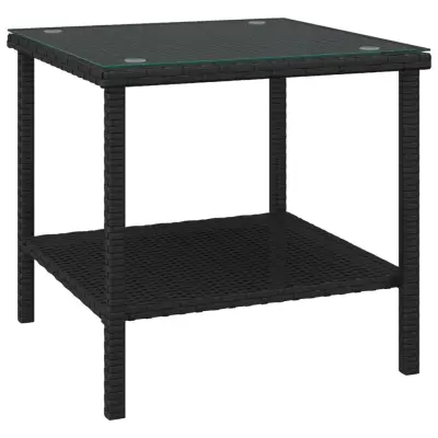 vidaXL Stranska mizica črna 45x45x45 cm poli ratan in kaljeno steklo