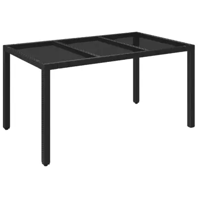 vidaXL Vrtna miza s stekleno mizno ploščo črna 150x90x75 cm poli ratan