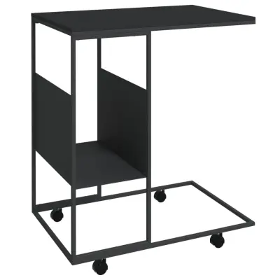vidaXL Stranska mizica s kolesi črna 55x36x63,5 cm inženirski les