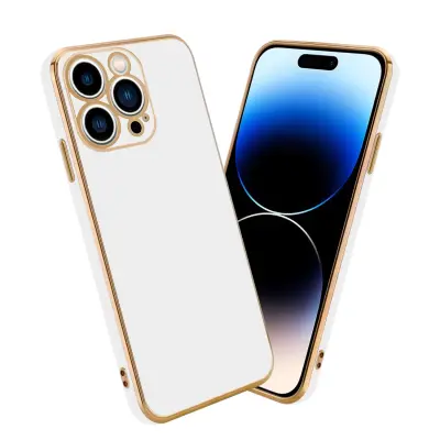 CADORABO Ohišje, združljiv z Apple v sijajnem belem - zlati - zaščitni pokrov iz fleksibilnega silikona TPU in z zaščito pred kamero