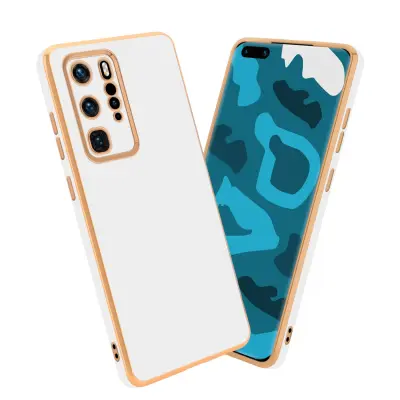 CADORABO Ohišje, združljiv s Huawei v sijajnem belem - zlatu - zaščitni pokrov iz fleksibilnega silikona TPU in z zaščito pred kamero