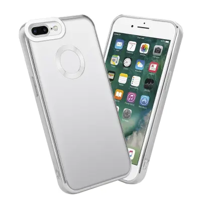 CADORABO Ohišje, združljiv z Apple v prozorni - srebrni - zaščitni pokrov, narejen iz fleksibilnega silikona TPU s kromiranjem