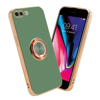 CADORABO Apple v sijajni svetlo zeleni barvi - Zlato z obročem silikonski/TPU ovitek z zaščito pred kamero in držalom magnetnega avtomobila