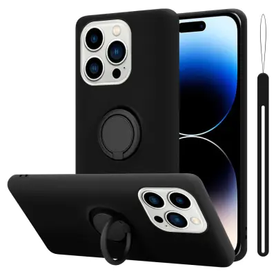 Ohišje Cadorabo, združljiv z Apple v tekoči črni barvi - zaščitni pokrov iz fleksibilnega silikona TPU z obročem
