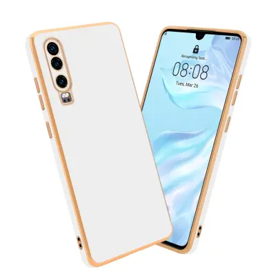 CADORABO Ohišje, združljiv s Huawei v sijajnem belem - zlatu - zaščitni pokrov iz fleksibilnega silikona TPU in z zaščito pred kamero