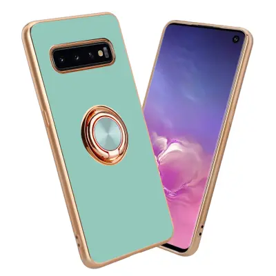 CADORABO Samsung v sijajni turkizni - Zlato z obročem silikonski/TPU ovitek z zaščito pred kamero in držalo magnetnega avtomobila