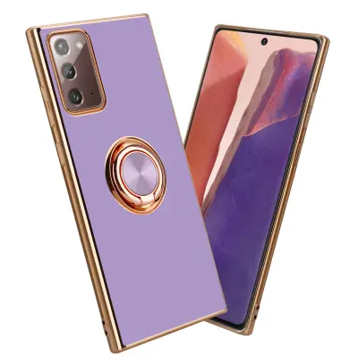 CADORABO Samsung v sijajnem svetlobnem vijoličnem - zlatu z obročem silikonski/TPU ovitek z zaščito pred kamero in držalo magnetnega avtomobi