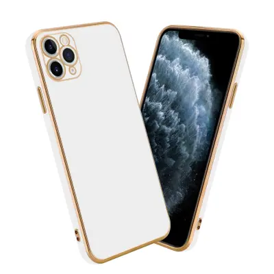 CADORABO Ohišje, združljiv z Apple v sijajnem belem - zlati - zaščitni pokrov iz fleksibilnega silikona TPU in z zaščito pred kamero