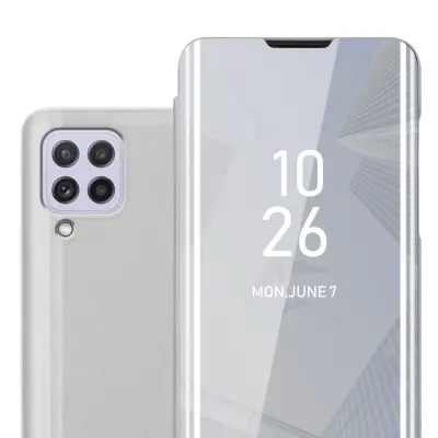 CADORABO Ohišje, združljiv s Samsungom v Agate Silver - Clear View Zrcalo Zaščitni pokrov s funkcijo stojala 360 stopinj zaščita