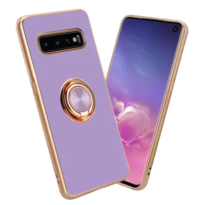 CADORABO Samsung v sijajnem svetlobnem vijoličnem - zlatu z obročem silikonski/TPU ovitek z zaščito pred kamero in držalo magnetnega avtomobi