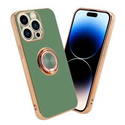 CADORABO Apple v sijajni svetlo zeleni barvi - Zlato z obročem silikonski/TPU ovitek z zaščito pred kamero in držalom magnetnega avtomobila