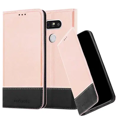 Cadorabo Case, združljiv z LG v rose Gold Black - zaščitni pokrov z magnetnim zapiranjem, stoječo funkcijo in režo za kartico