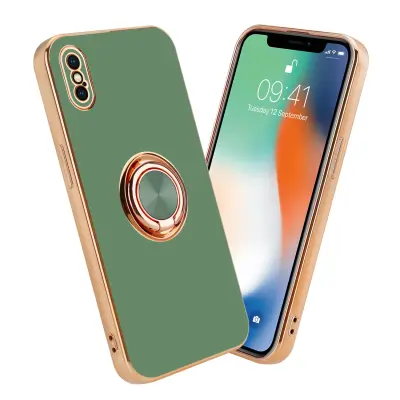 CADORABO Apple v sijajni svetlo zeleni barvi - Zlato z obročem silikonski/TPU ovitek z zaščito pred kamero in držalom magnetnega avtomobila