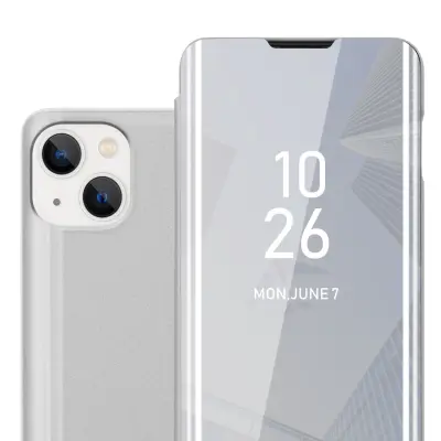 CADORABO Ohišje, združljiv z Apple v Agate Silver - Clear View Zrcalo Zaščitni pokrov s funkcijo stojala 360 stopinj zaščita