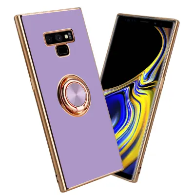 CADORABO Samsung v sijajnem svetlobnem vijoličnem - zlatu z obročem silikonski/TPU ovitek z zaščito pred kamero in držalo magnetnega avtomobi