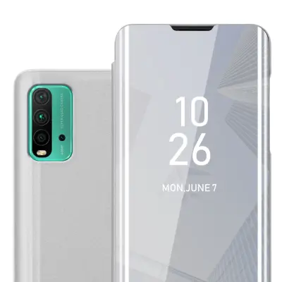 CADORABO primera, združljiv z Xiaomi v Agate Silver - Clear View Zrcalo Zaščitni pokrov s funkcijo stojala 360 stopinj zaščita