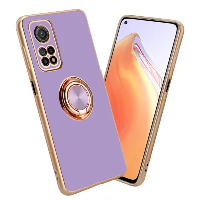 CADORABO Xiaomi v sijajni svetlobi vijolični - zlato z obročem silikonski/TPU ovitek z zaščito pred kamero in držalom za magnetni avtomobil