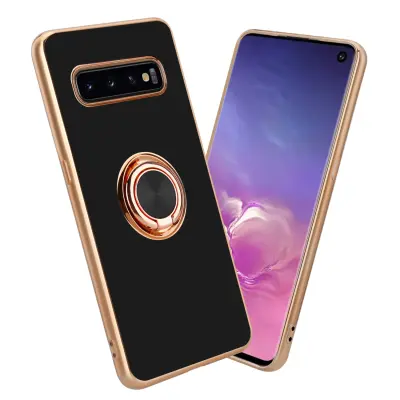 CADORABO Samsung v sijajnem črni barvi - Zlato z obročem silikonski/TPU ovitek z zaščito pred kamero in držalom za magnetni avtomobil