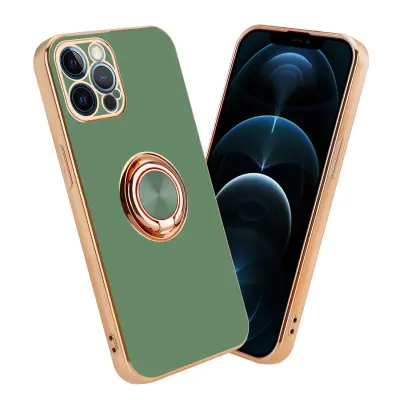 CADORABO Apple v sijajni svetlo zeleni barvi - Zlato z obročem silikonski/TPU ovitek z zaščito pred kamero in držalom magnetnega avtomobila