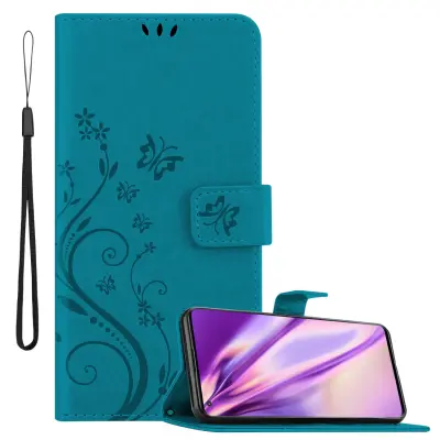 CADORABO OPPO v cvetlični modri barvi - zaščitni pokrov v oblikovanju cvetja z magnetnim zapiranjem, stoječimi funkcijami in režami za kartice