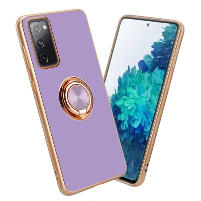 CADORABO Samsung v sijajnem svetlobnem vijoličnem - zlatu z obročem silikonski/TPU ovitek z zaščito pred kamero in držalo magnetnega avtomobi