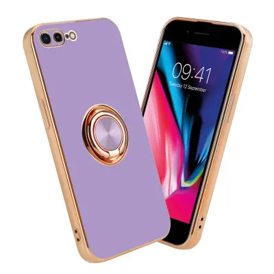CADORABO Apple v sijajnem svetlobnem vijoličnem - Zlato z obročem silikonski/TPU ovitek z zaščito pred kamero in držalom magnetnega avtomobila