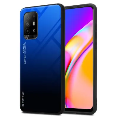 Cadorabo Case, združljiv z OPPO v modri - črni - dvobarvni zaščitni pokrov iz silikona TPU in hrbta iz kaljenega stekla