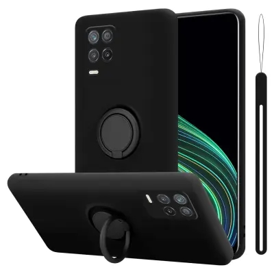 CADORABO Ohišje, združljiv z Realme v tekoči črni barvi - zaščitni pokrov iz fleksibilnega silikona TPU z obročem