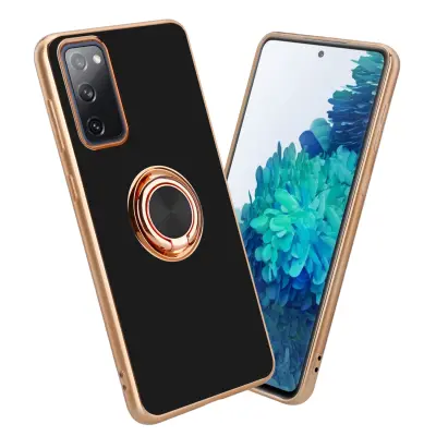 CADORABO Samsung v sijajnem črni barvi - Zlato z obročem silikonski/TPU ovitek z zaščito pred kamero in držalom za magnetni avtomobil