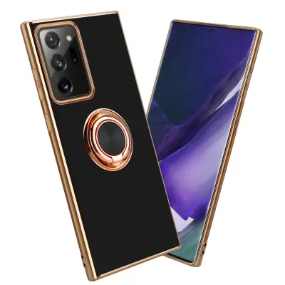 CADORABO Samsung v sijajnem črni barvi - Zlato z obročem silikonski/TPU ovitek z zaščito pred kamero in držalom za magnetni avtomobil