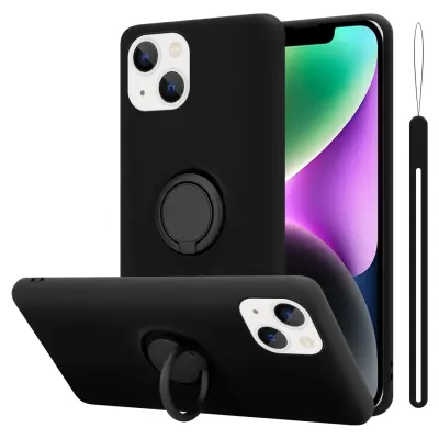Ohišje Cadorabo, združljiv z Apple v tekoči črni barvi - zaščitni pokrov iz fleksibilnega silikona TPU z obročem
