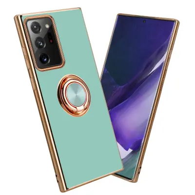CADORABO Samsung v sijajni turkizni - Zlato z obročem silikonski/TPU ovitek z zaščito pred kamero in držalo magnetnega avtomobila