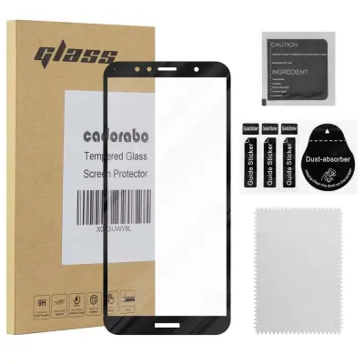 CADORABO Huawei Y6 PRIME - Zaščitna folija za transparentna s črno barvo - Zaščitno steklo s kaljenim zaslonom s trdoto 9H in 3D dotikom