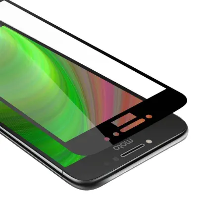 CADORABO Motorola MOTO E4 - Zaščitna folija za transparentna s črno barvo - Zaščitno steklo s kaljenim zaslonom s trdoto 9H in 3D dotikom