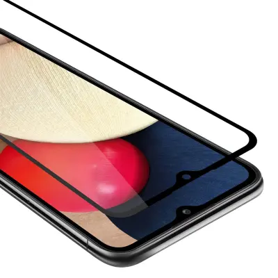 CADORABO Samsung Galaxy A02s - Zaščitna folija za transparentna s črno barvo - Zaščitno steklo s kaljenim zaslonom s trdoto 9H in 3D dotikom