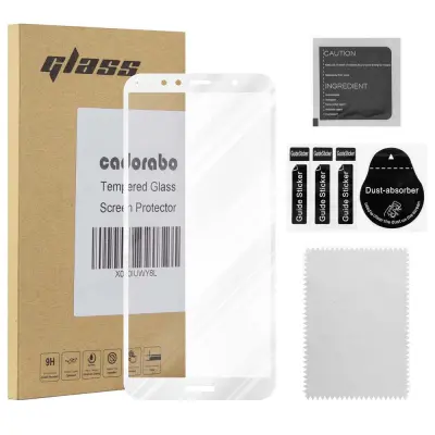 CADORABO Huawei Y6 PRIME - Zaščitna folija za transparentna z belo - Zaščitno steklo s kaljenim zaslonom s trdoto 9H in 3D dotikom