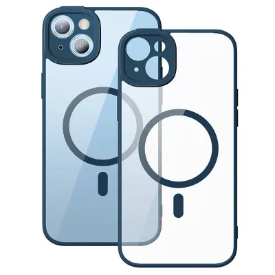 Baseus Frame Transparent Magnetic Case and Tempered Glass komplet za iPhone 14 Plus (moder)