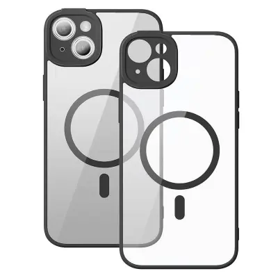Baseus Frame Transparent Magnetic Case and Tempered Glass komplet za iPhone 14 Plus (črn)