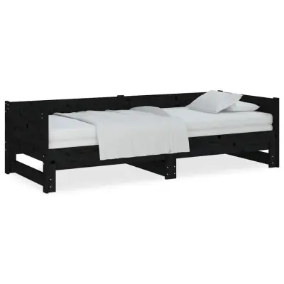 vidaXL Izvlečna dnevna postelja črna trdna borovina 2x(90x190) cm