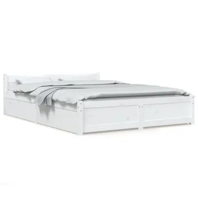vidaXL Posteljni okvir s predali bel 140x190 cm