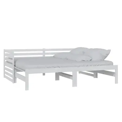 vidaXL Izvlečna dnevna postelja bela trdna borovina 2x(90x200) cm