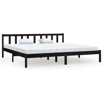 vidaXL Posteljni okvir črn iz trdne borovine 200x200 cm