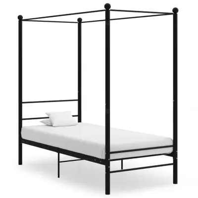 vidaXL Posteljni okvir z ogrodjem za baldahin črn kovinski 90x200 cm