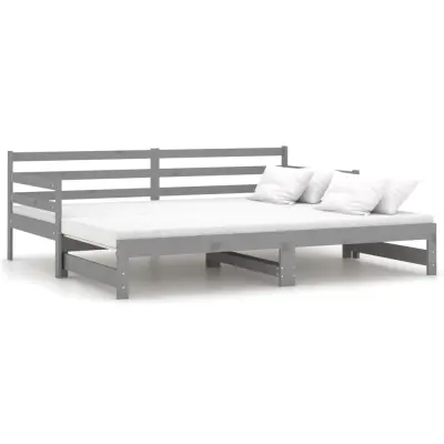 vidaXL Izvlečna dnevna postelja siva trdna borovina 2x(90x200) cm