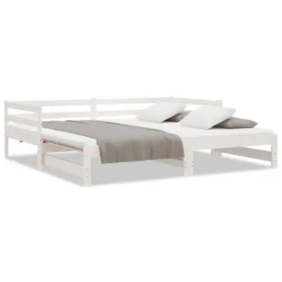 vidaXL Izvlečna dnevna postelja bela trdna borovina 2x(90x200) cm