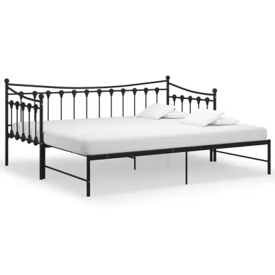 vidaXL Izvlečni posteljni okvir črn iz kovine 90x200 cm