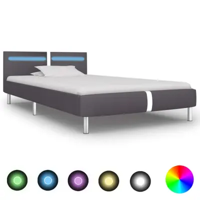 vidaXL Posteljni okvir LED sivo umetno usnje 90x200 cm